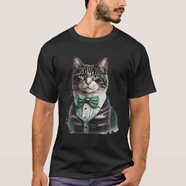 Cat With Green Bowtie St Patrick's Day St Patrick' T-Shirt (Vorderseite)