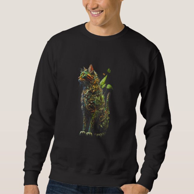 Cat with green leaves vegetarian cat sweatshirt (Vorderseite)