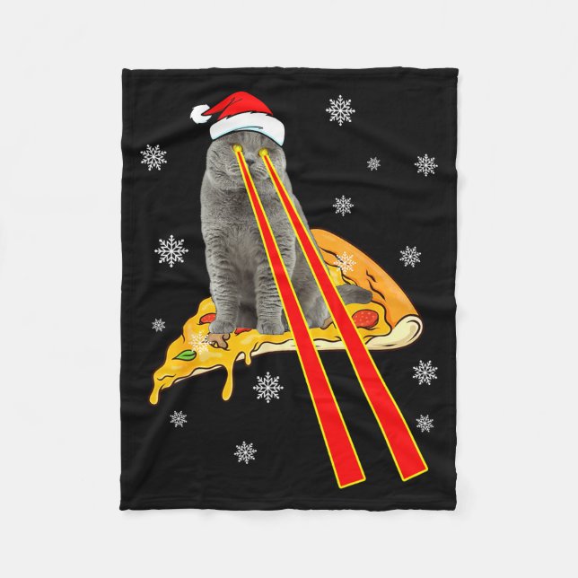 Cat With Laser Eyes Funny Zza Cat Christmas  Fleecedecke (Vorderseite)