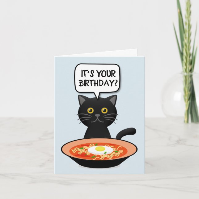 CAT WITH RAMEN NOODLES BIRTHDAY CARD DANKESKARTE (Vorderseite)