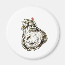 Cat with Red Bird Dry Brush Drawing Art Magnet