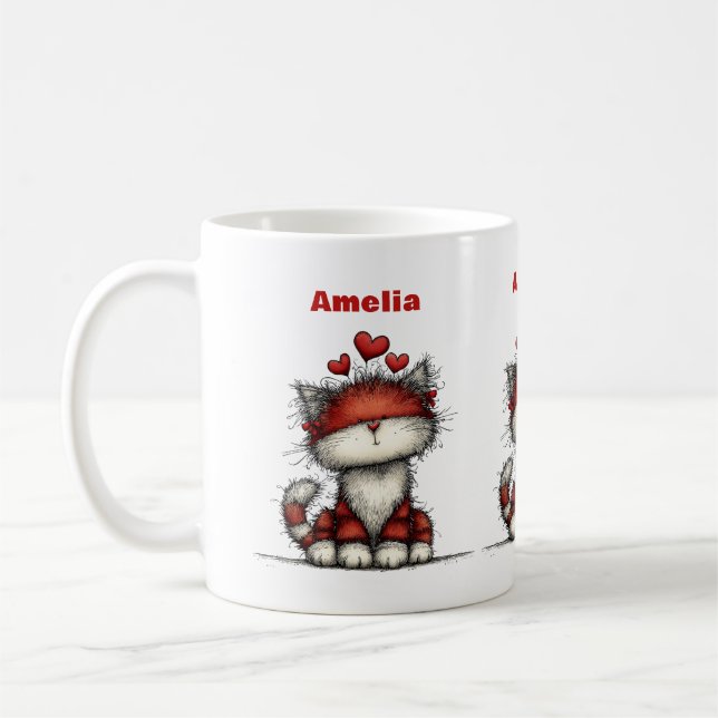 Cat with Red Love Hearts Cute and Funny Kaffeetasse (Links)