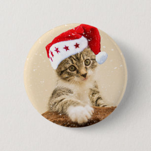 Cat with santa cap button