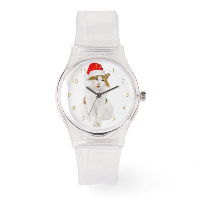 Cat with Santa’s Hat Armbanduhr (Vorderseite)