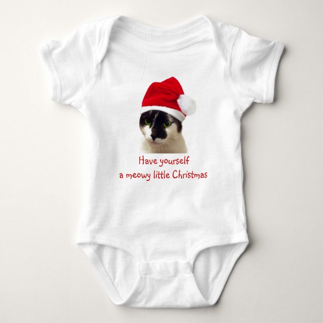 Cat with Santa’s Hat Baby Strampler (Vorderseite)