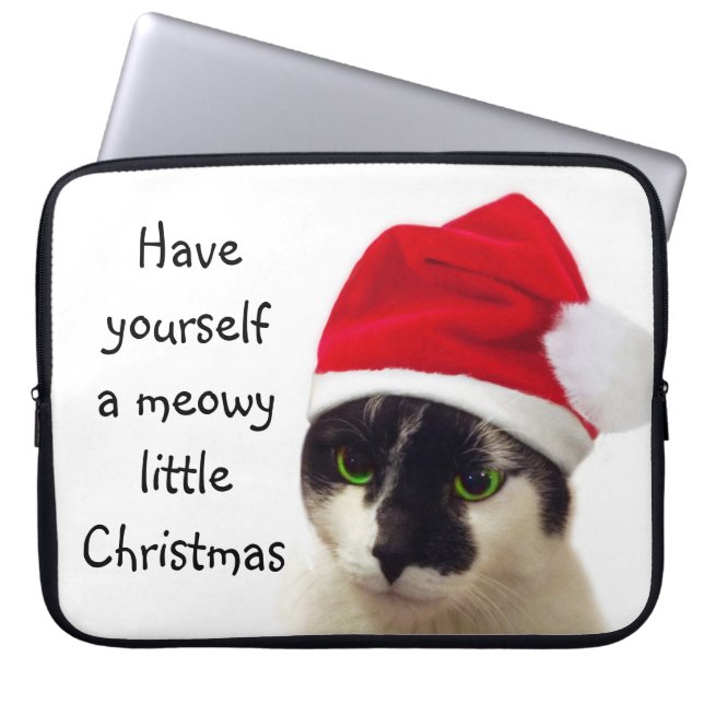 Cat with Santa’s Hat Laptopschutzhülle (Vorderseite)