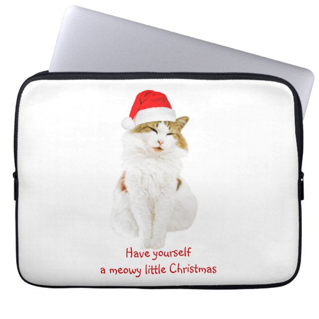 Cat with Santa’s Hat Laptopschutzhülle (Vorderseite)