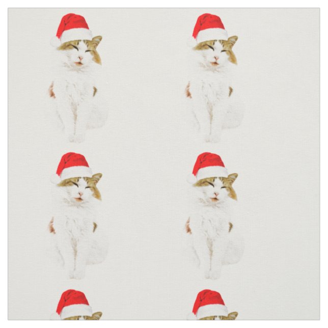 Cat with Santa’s Hat Stoff (Muster)