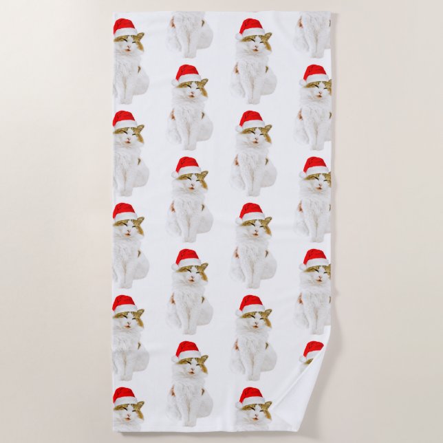 Cat with Santa’s Hat Strandtuch (Vorderseite)