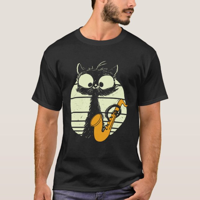 Cat With Saxophone Playing Cat Cute Jazz Cat T-Shirt (Vorderseite)