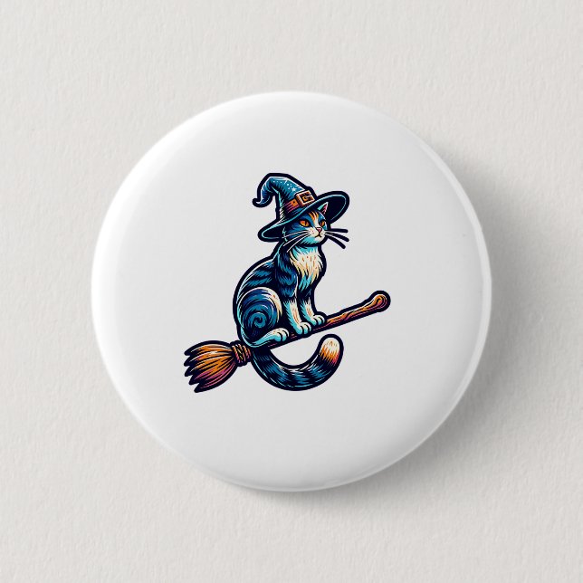 Cat Wizard Halloween Hexe Mystical Cat Lovers Hal Button (Vorderseite)