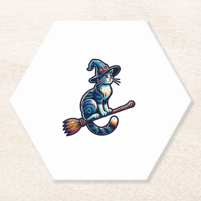 Cat Wizard Halloween Hexe Mystical Cat Lovers Hal Untersetzer (Vorderseite)