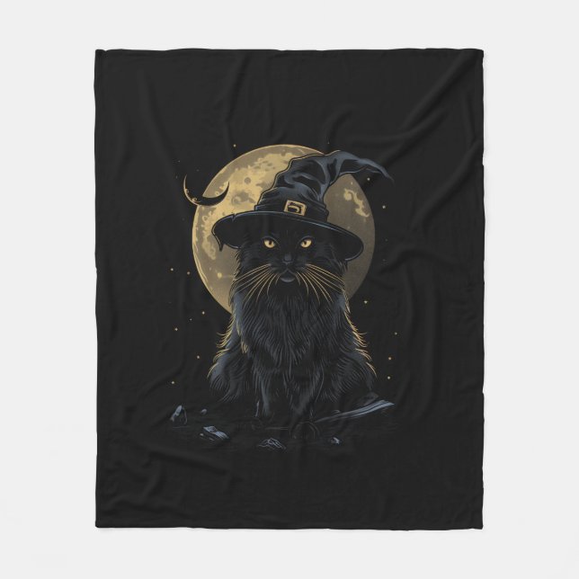 Cat Wizard Hat Funny Niedlich Hexenkostüm Fleecedecke (Vorderseite)