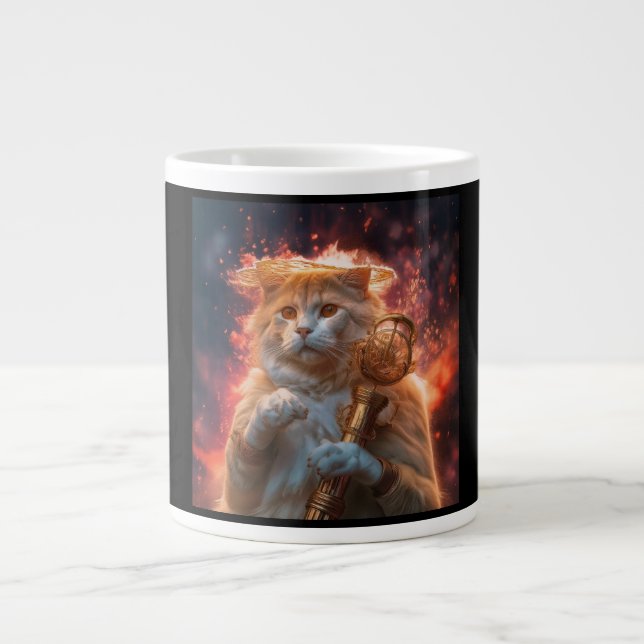 Cat Wizard With Magic Staff Amidst Flames Jumbo-Tasse (Vorderseite)