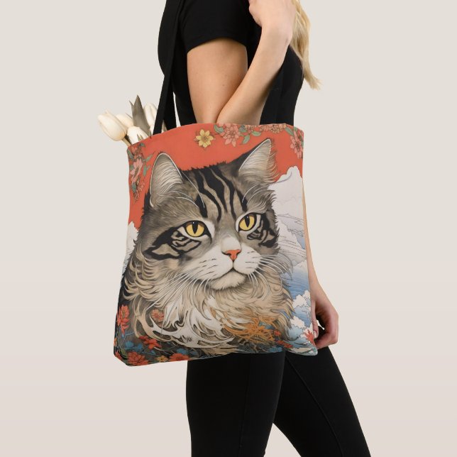 Cat Woodblock Tasche (Von Nahem)