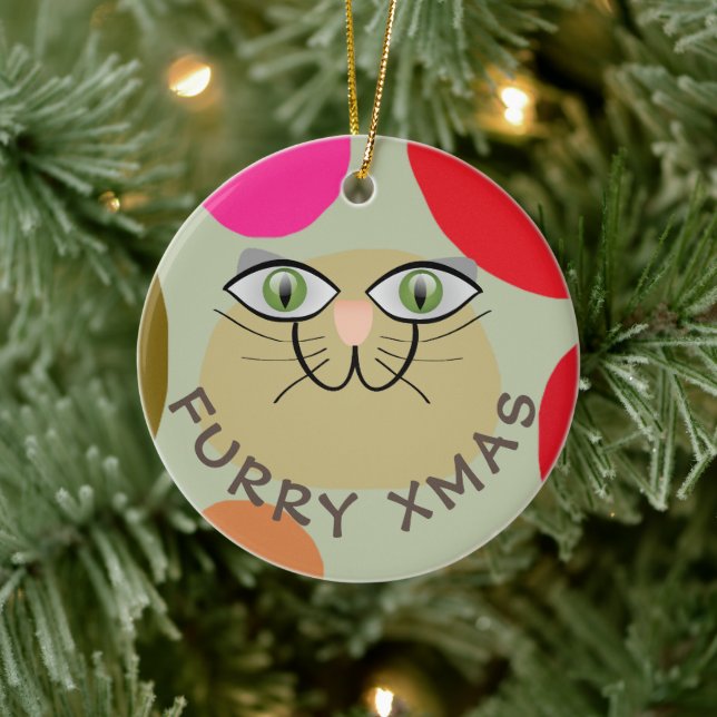 CAT WÜNSCHE, FURRY XMAS, KLEINE CHRISTMAS-CAT-LIEB KERAMIK ORNAMENT (Baum)