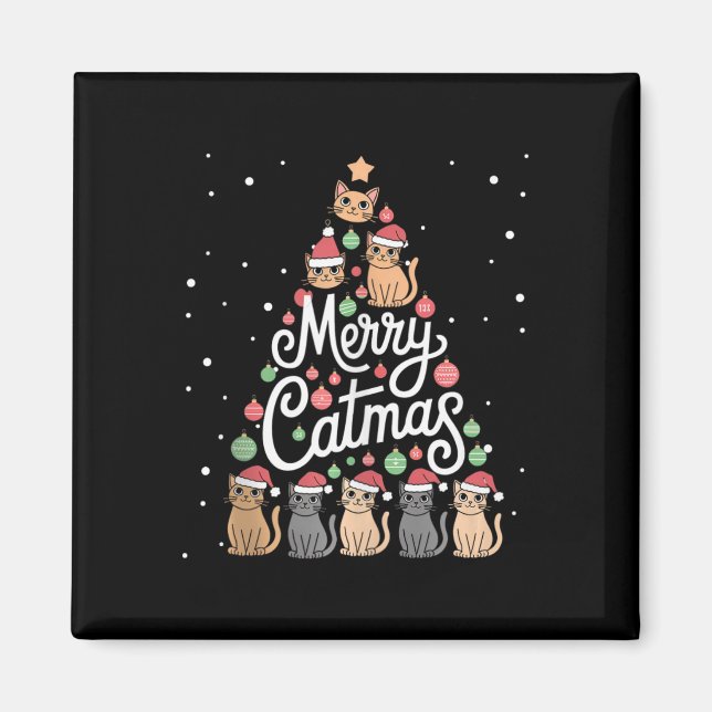 Cat Xmas Tree Cats Weihnachtsbaum Heiraten Catmas  Magnet (Vorne)