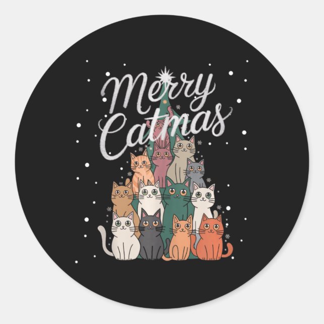 Cat Xmas Tree Cats Weihnachtsbaum Heiraten Catmas Runder Aufkleber (Vorderseite)