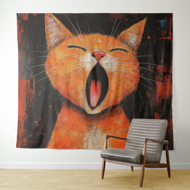 Cat Yawning Tapestry Wandteppich (Beispiel (Horizontal))