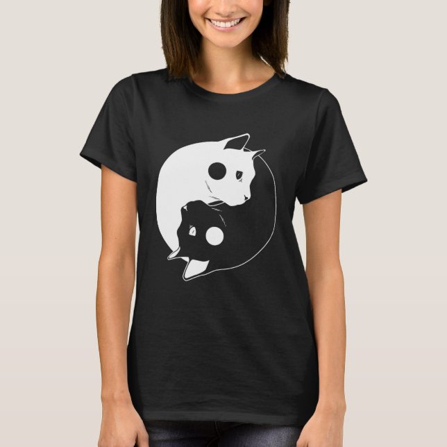 Cat Yin Yang Opposite Forces Arts Feline T-Shirt (Vorderseite)