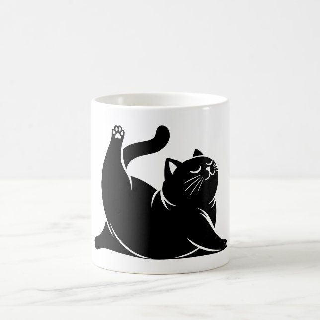 *Cat Yoga #4 Digitale Kunst Kaffeetasse (Mittel)