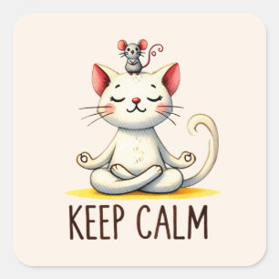 Cat Yoga Pose - Behalt Calm Quadratischer Aufkleber