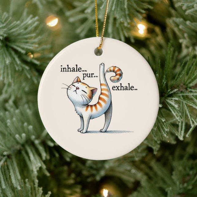 Cat Yoga Pose - Inhalieren - Pur - Exhale Keramik Ornament (Baum)