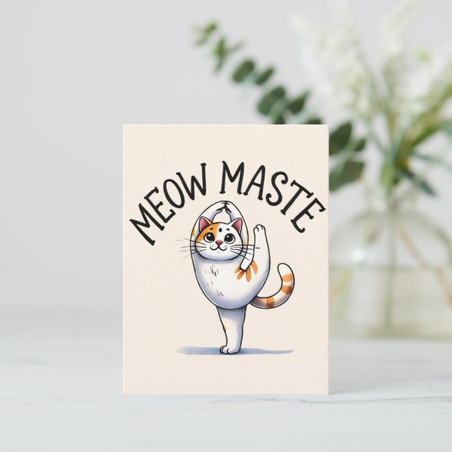 Cat Yoga Pose - Meow Maste Postkarte (Stehend Vorderseite)