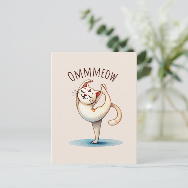 Cat Yoga Pose - Meow Postkarte (Stehend Vorderseite)