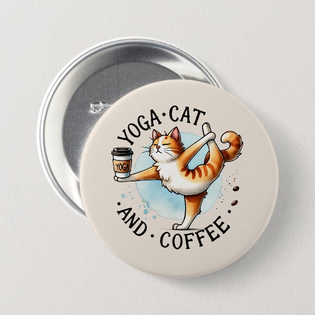 Cat Yoga Pose - Yoga Cat and Coffee Button (Vorne & Hinten)