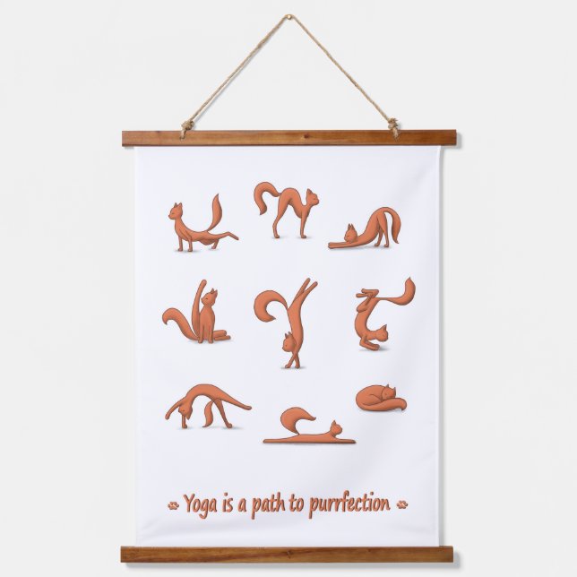 Cat Yoga Wandteppich Mit Holzrahmen (Vorderseite)