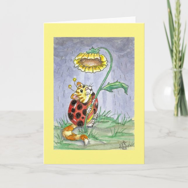 CatABug Cat Ladybug Sonnenblume Dachdeckerwelt Kun Karte (Vorderseite)