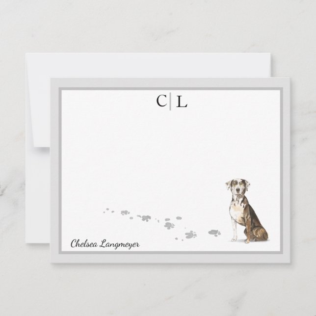 Catahoula Hound Hund Grau-Grenze Monogramm Name Mitteilungskarte (Vorderseite)