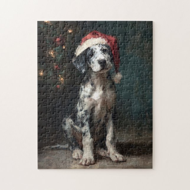 Catahoula Leopard Dog Puppy Christmas Painting (Vertikal)