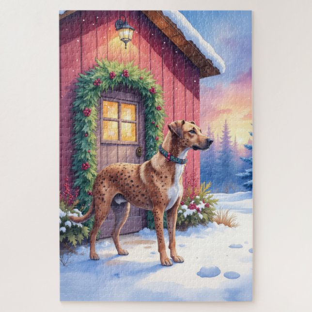 Catahoula Leopard Dog Rustic Barn Christmas Art (Vertikal)