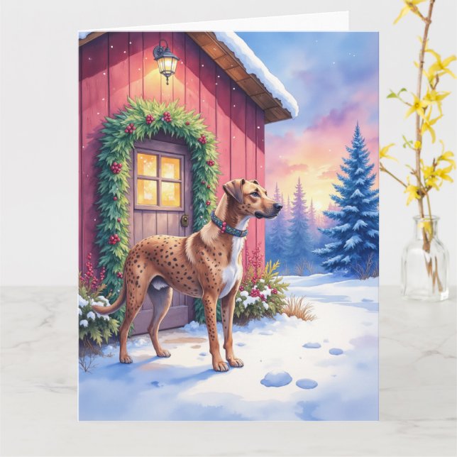 Catahoula Leopard Dog Rustic Barn Christmas Art Karte (Gelbe Blume)