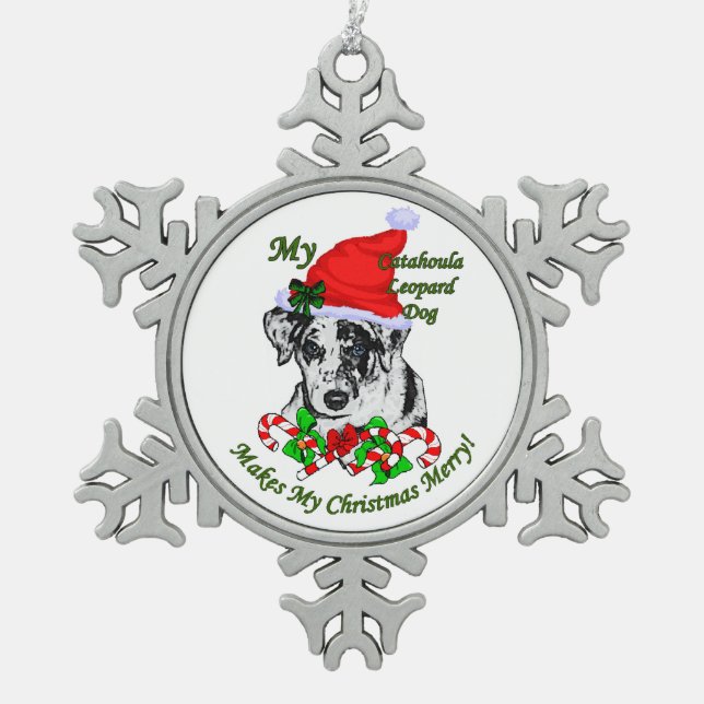 Catahoula Leopard Dog Weihnachten Schneeflocken Zinn-Ornament (Vorderseite)