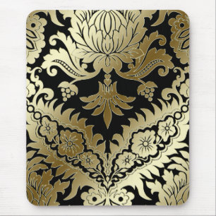 CATALINA-DAMAST im GOLD auf SCHWARZEM Mousepad