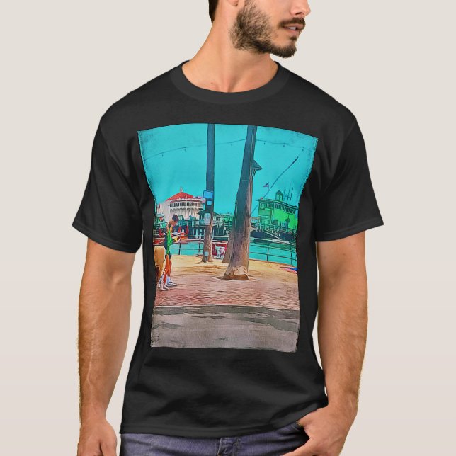 Catalina Island Avalon Ca Green Pier und Casino T-Shirt (Vorderseite)