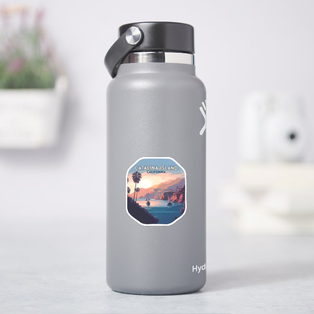 Catalina Island California Boote Sunset Retro Aufkleber (HydroFlask)