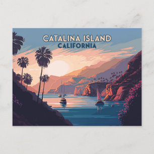 Catalina Island California Boote Sunset Retro Postkarte