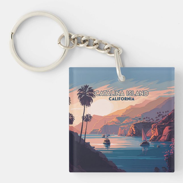 Catalina Island California Boote Sunset Retro Schlüsselanhänger (Vorderseite)