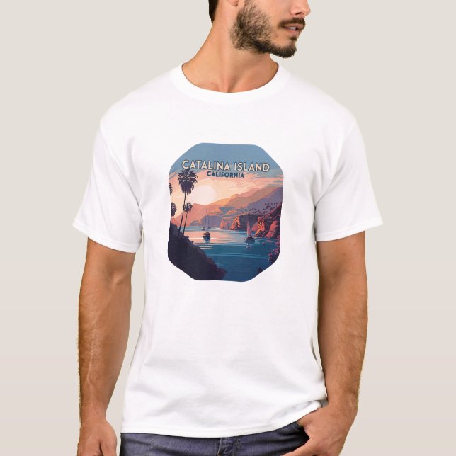 Catalina Island California Boote Sunset Retro T-Shirt (Vorderseite)