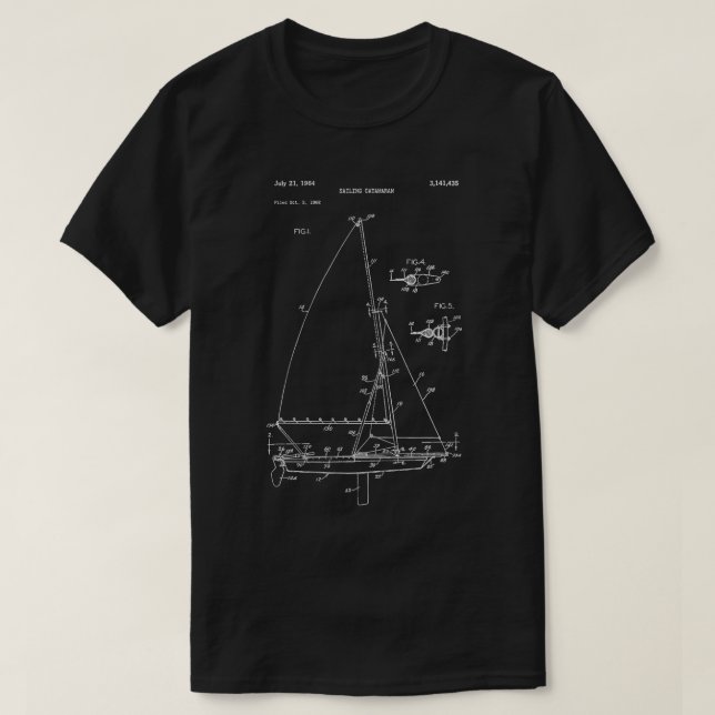 Catamaran Sailboat Blueprint Old Ocean Sailing Bo T-Shirt (Design vorne)