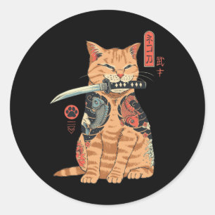 Catana Cat Vintag Niedliche, japanisch inspiriert Runder Aufkleber