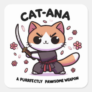 Catana Samurai - Adorable Cat Warrior Quadratischer Aufkleber