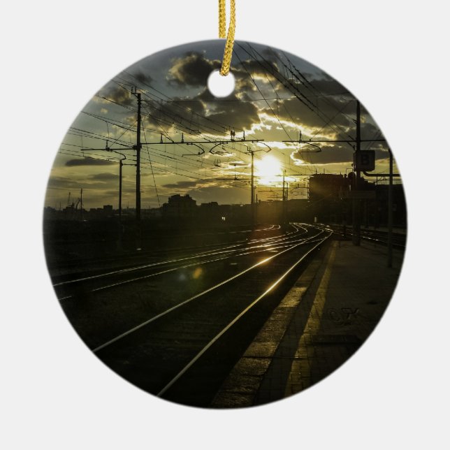 Catania-Eisenbahnen am Sonnenuntergang Keramik Ornament (Vorne)