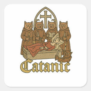 Catanic - Mittelalterliches Cat Cultura Meme Quadratischer Aufkleber