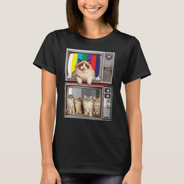 Catavision Old School Katzen und Fernsehen T-Shirt (Vorderseite)