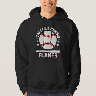 Catcher Behind Flames White Playing Baseball Hoodie